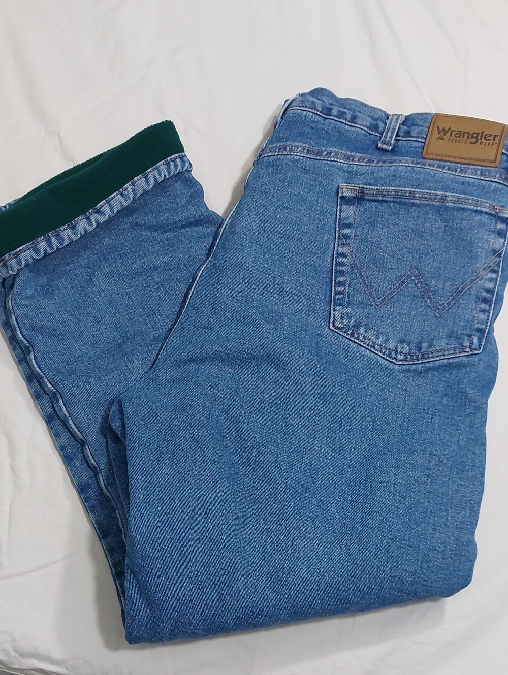 Wrangler Rugged Wear Fleece Lined Jeans Mens 42x30 Green Lining Heavyweight
